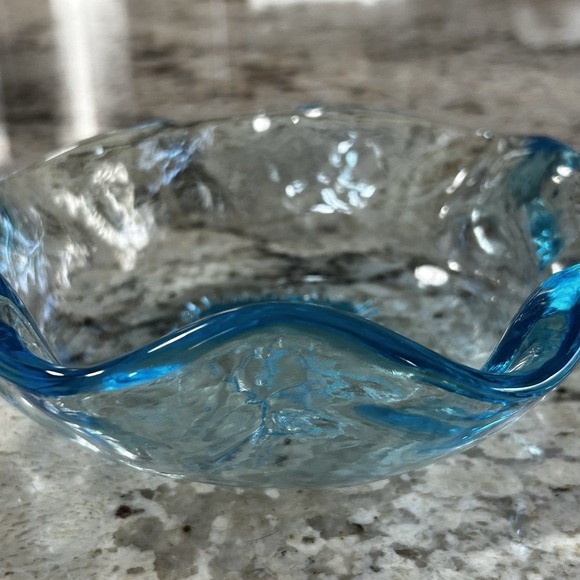 Vintage Brach's Candy Bowl Aqua Blue Rim Glass Advertising Dish 7"embossed - Picture 6 of 12